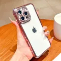 Rhinestone Electroplated Phone Case Luxury Bling Rose Gold Cover for iPhone 16 Pro Max - iPhone 16 / Rhinestone Electroplated Pink With Lens Film