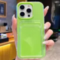 Candy color card slot iPhone case, clear transparent two-in-one protective back cover. - iPhone 16e / Green