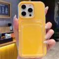 Candy color card slot transparent iPhone case, stylish dual-in-one protective back cover. - iPhone 16e / Dark Yellow