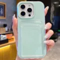 Candy color card slot iPhone 16 Pro Max 15 13 transparent protective phone case - iPhone 16e / Cyan