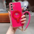 Funda de teléfono rosa galvanizada con soporte de anillo y correa para Samsung Galaxy. - Galaxy A56 (5G) / Rosa rojo
