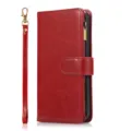 Rode leren portefeuille telefoonhoesje met handig ritsvak en afneembare draagriem. - Rood / iPhone 13 Pro Max