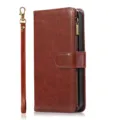 Retro bruin lederen portemonnee telefoonhoesje met lanyard ritsvak en kaartsleuven - Bruin / iPhone 13 Pro Max