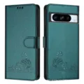 Donkergroene lederen portemonnee telefoonhoesje met schattige kat flip stand hoes voor smartphone - Pauwgroen