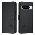 Zwarte lederen portemonnee hoesje voor Google Pixel 8 Pro met schattig kattenontwerp. - Zwart / Google Pixel 9 Pro XL 6.8 Maat