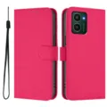 Roze flip portemonnee PU lederen telefoonhoesje met polsband, magnetische sluiting en uitsparingen. - Rozerood
