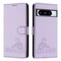 Leren portefeuille telefoonhoesje voor Google Pixel 8 Pro schattige kat reliëf flip cover hoes - Paars