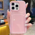 Snoepkleur kaarthouder transparant telefoonhoesje geschikt voor iPhone 16 Pro Max 13 15 - iPhone 16e / Roze