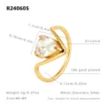 Bague Goutte Zircon Acier Inoxydable Plaque Or 18K Forme V Bijou Mode Tendance Femme - US 6 / Bague en Zirconia Goutte en V / Or