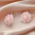 Pink flower pearl earrings, elegant gold-plated hook dangle earrings for daily wear - Pink Cascading Petals Hook Style (A24-246)
