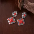 Vintage Boho Red Stone Drop Earrings Ethnic Style Geometric Dangle Earrings For Women - Multi-Pendant Carved Red Stone Style (A23-822)