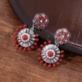 Vintage bohemian red stone drop earrings ethnic metal flower dangling earrings for women - Flower Radiant Disk Red Stone Style (A23-821)