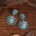 Vintage bohemian turquoise earrings, retro ethnic drop earrings for women daily wear. - Geometric Disk Pearl Turquoise Style (A23-783)