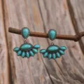 Boho turquoise drop earrings vintage ethnic geometric stone dangle earrings for women - Teardrop Fan Combination Turquoise Style (A23-812)