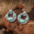 Vintage bohemian turquoise earrings for women, retro alloy geometric statement drop jewelry. - Hollow Geometric Ring Turquoise Style (A23-657)