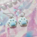 Sweet dopamine blue and white cat paw dangle earrings, cute fresh design drop earrings. - Blue and White Cat Paw Style (A24-257P)