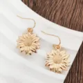 Gold sunflower drop earrings, retro bohemian floral hook ear jewelry for daily wear. - Gold Style (A24-264F E2-F3)