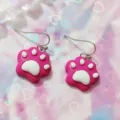 Sweet pink cat paw dangle earrings cute resin animal claw hook jewelry accessory sweet style. - Rose Red and White Cat Paw Style (A24-257Y)