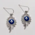Fashion Evil Eye Drop Earrings Rhinestone Silver Hook Earrings Statement Jewelry for Women - Round Eye Eyelash Silver Style (A24-260R)