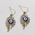 Exquisite rhinestone evil eye drop earrings with gold hooks, unique fashion statement jewelry. - Round Eye Eyelash Style (A24-260)