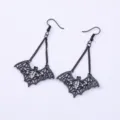 Gothic black bat dangle earrings with sparkling rhinestones, perfect for Halloween party. - Black Hollow Wing White Rhinestone (A24-314  2B-F1)