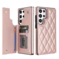 Funda protectora de cuero acolchado estilo billetera con ranuras para tarjetas Samsung. - Para Modelo Samsung S25 / Rosa oro
