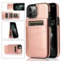 Rozen lederen portemonnee telefoonhoesje met kaartslots en standfunctie, duurzame flipcover. - Roségoud
