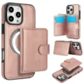 Roségouden lederen magnetische portemonnee telefoonhoesje met kaartsleuven en MagSafe. - Roségoud
