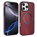 Vue détaillée de l'coque de téléphone en cuir magnétique avec découpes précises et finition bordeaux. - Bordeaux