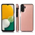 Custodia a portafoglio in pelle oro rosa con porta carte e ritagli precisi per Samsung. - Oro rosa