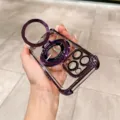 Funda de teléfono magnética transparente con soporte de anillo y protección de cámara. - Púrpura oscuro