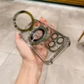 Funda de teléfono transparente magnética con soporte y protección de cámara para iPhone. - Cojín de aire en las cuatro esquinas / Plateado / iPhone 16E