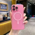 Matte frosted MagSafe iPhone phone case with camera protector slim hard pink cover detail - Pink