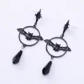 Gothic black bat drop earrings with crystal charms, punk style jewelry for Halloween party. - Round Hoop Black Drop Star Stud (A24-317 2C-F2)