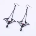 Gothic black bat dangle earrings with red crystal eyes and teardrop pendants for Halloween. - Double Chain Red Eye Black (A24-315 2C-F2)