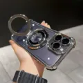 Funda Transparente para Teléfono con Anillo Magnético Soporte Antichoc Electroplacada para iPhone - Gris Titanio