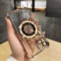 Funda de teléfono magnética transparente clara con soporte de anillo y protección de cámara - Dorado