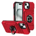 Detalle de funda protectora robusta con tarjetero integrado, anillo soporte y soporte magnético. - Rojo
