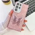 Pink marble phone case with butterfly stand and camera protector for Samsung Galaxy S24 Ultra. - For iPhone 13 / Shell Pattern - Pink