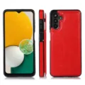 Detail view of red leather wallet phone case, showing precise cutouts and side card slot design. - S25Ultra / Red