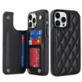 Fundas de móvil de piel acolchada negra con tarjetero y tapa plegable muy elegante. - Compatible con S25 / Negro