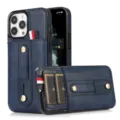 Funda de cuero azul oscuro para teléfono con tarjetero soporte de anillo y correa. - iPhone 12 mini / Azul