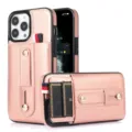Funda de piel para iPhone en oro rosa con tarjetero y soporte de anillo, cubierta protectora. - iPhone 12 mini / Rosa oro