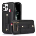 Fundas de cuero negro para iPhone con ranura para tarjetas y correa de soporte ajustable. - iPhone 12 mini / Negro