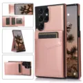 Roze lederen portemonnee telefoonhoesje met kaartvakken en stand voor smartphone. - Roségoud / S25