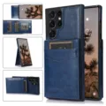 Blauwe lederen portemonnee telefoonhoesje met kaartsleuven en stand, handige beschermhoes - Blauw / S25