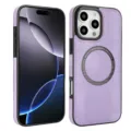 Vue détaillée de l'coque de téléphone en cuir magnétique violette avec anneau MagSafe. - Violet