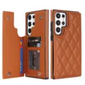 Funda de cartera de cuero marrón con tarjeteros y diseño acolchado para Samsung S25 - Marrón