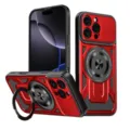 Rugged magnetic phone case with camera protector, kickstand, and carbon fiber texture design. - Lucky Red / Mate 70 Pro Plus