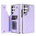 Fundas de móvil tipo cartera de cuero acolchado morado con ranuras para tarjetas y broche. - Para Modelo Samsung S25 / Púrpura